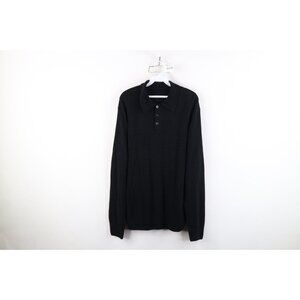 Vtg 90s Streetwear Mens Large Blank Soft Knit Collared Pullover Sweater Black